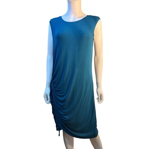 Athleta Blue Sleeveless Ruched Side Midi Dress Large Modal/Spandex EUC - Picture 1 of 6